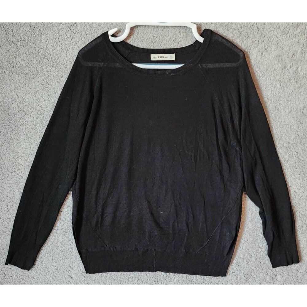 Zara Knit Women's Round Neck Long Sleeve Hi Low Lightweight Sweater Black Size L